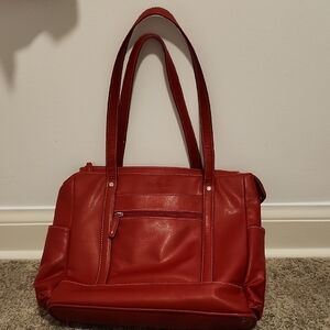 Red Faux Leather Tote Bag